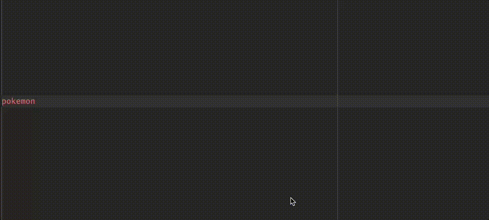 Voorbeeld van autocomplete in een editor. De gebruiker typed pokemon. en de editor geeft autocomplete hints voor description, height, id, name, sprites en weight.